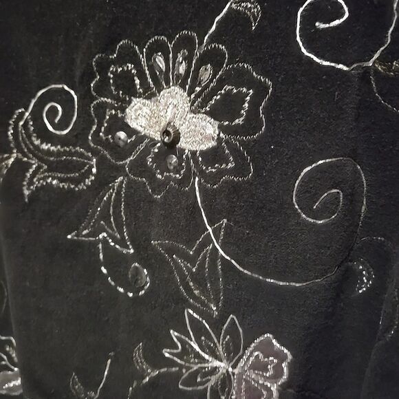Brown Embroidered Floral Velvet Jacket SzXL Chicos 3 Gold Asian Beaded Boho Glam - Picture 12 of 16